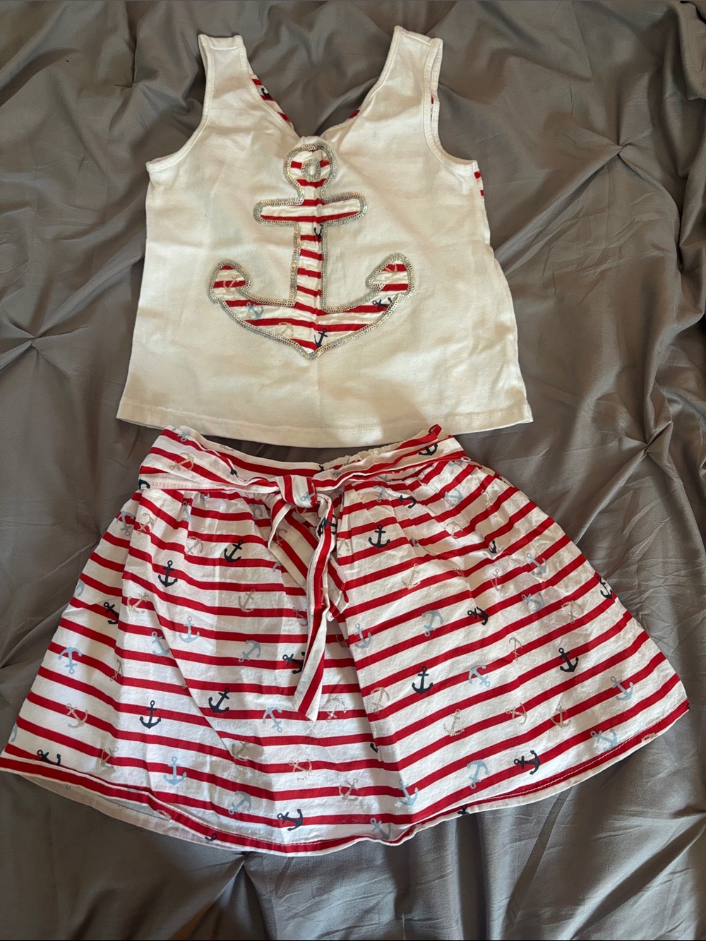 Max Studio White and Red Nautical Tank Top & Skirt Set